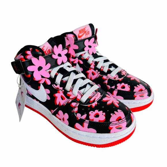 ✨Nike Air Force 1 Mid Top Easy On Size 7Y Kids Shoes Pink Floral FQ3692-001✨ - Picture 2 of 10